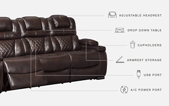 Warnerton PWR REC Sofa with ADJ Headrest