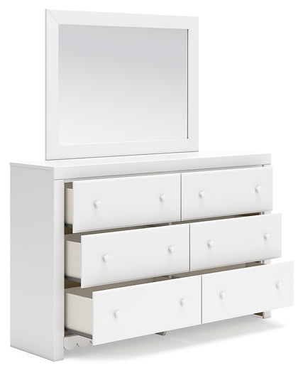 Mollviney Twin Panel Headboard with Mirrored Dresser and Chest