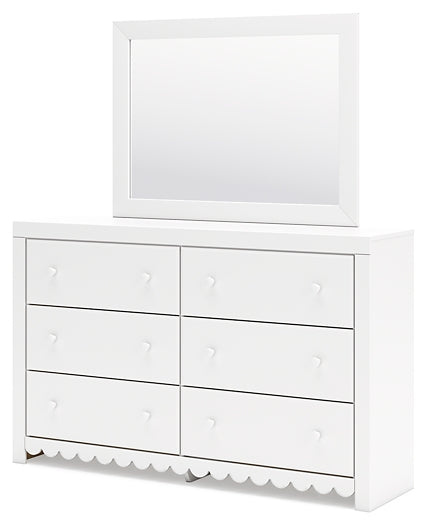 Mollviney Twin Panel Headboard with Mirrored Dresser, Chest and 2 Nightstands