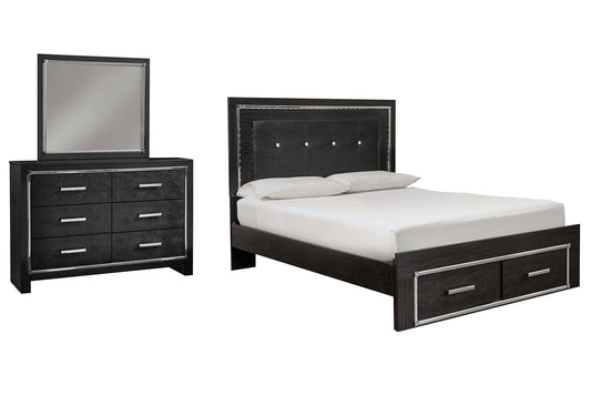 Kaydell Queen Panel Bed with Storage with Mirrored Dresser