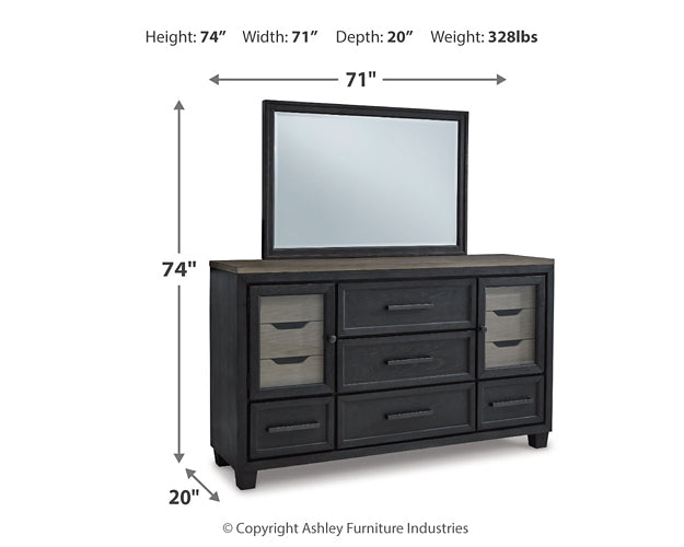 Foyland California King Panel Storage Bed with Mirrored Dresser, Chest and 2 Nightstands